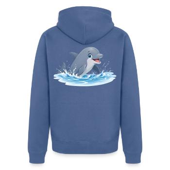 Delfinenspiel in Meereswellen - Unisex Premium Bio Zip Hoodie - Taubenblau - Hinten - Nico (187cm)