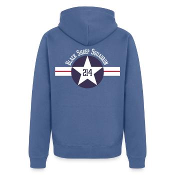 WMF 214 Geschwader - Unisex Premium Bio Zip Hoodie - Taubenblau - Hinten - Nico (187cm)