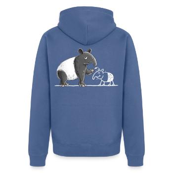 Tapir Tiermotiv lustig Strichzeichnung Cartoon - Unisex Premium Bio Zip Hoodie - Taubenblau - Hinten - Nico (187cm)