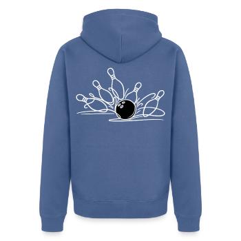 Handgezeichnete Bowling Linienkunst - Unisex Premium Bio Zip Hoodie - Taubenblau - Hinten - Nico (187cm)