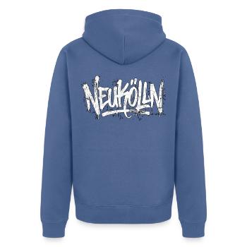 Neukölln Berlin Graffiti  - Unisex Premium Bio Zip Hoodie - Taubenblau - Hinten - Nico (187cm)