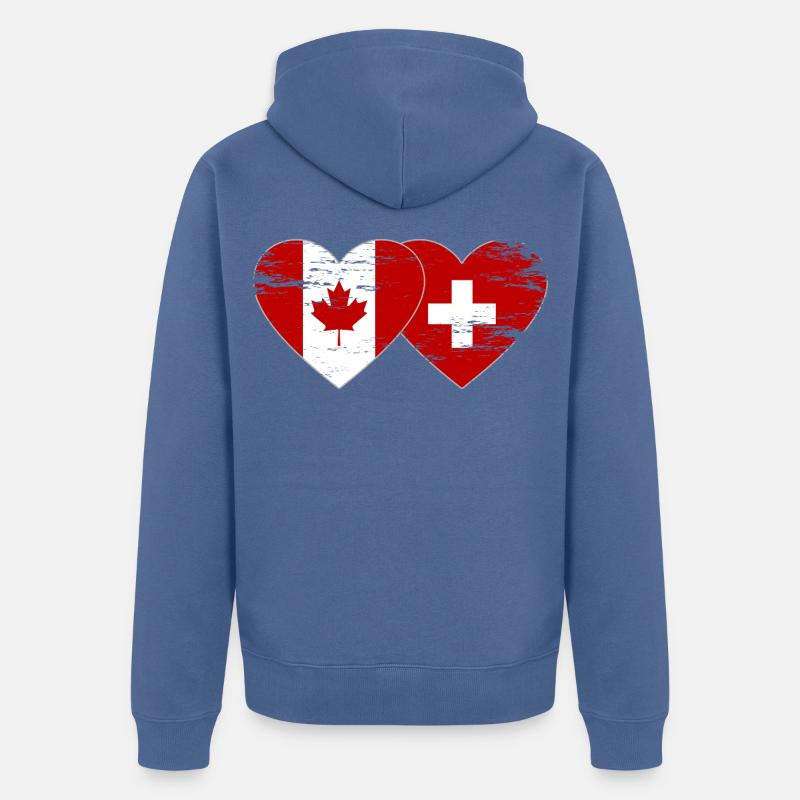 Cœur du drapeau Canada Suisse utilisé - Veste à capuche bio Premium Unisexe - bleu pigeon