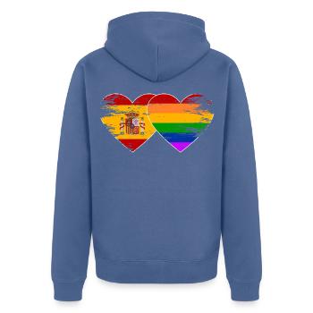 Spanien Regenbogen Flagge Herz used - Unisex Premium Bio Zip Hoodie - Taubenblau - Hinten - Nico (187cm)