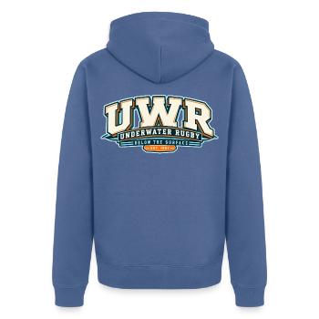 Unterwasser Rugby Logo Vintage 1961 - Unisex Premium Bio Zip Hoodie - Taubenblau - Hinten - Nico (187cm)