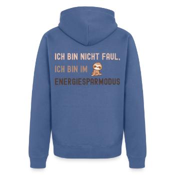 Ich Bin Nicht Faul - Ich Bin Im Energiesparmodus - Unisex Premium Bio Zip Hoodie - Taubenblau - Hinten - Nico (187cm)