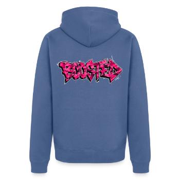 Boosted Tuning Auto Turbo Szene Fan Shirt Sticker - Unisex Premium Bio Zip Hoodie - Taubenblau - Hinten - Nico (187cm)