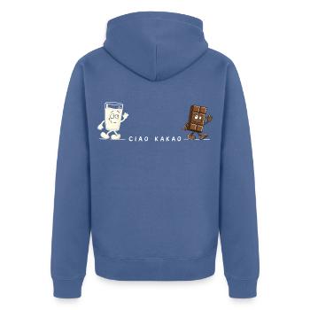 Ciao Kakao Milch Schokolade Wortspiel Humor - Unisex Premium Bio Zip Hoodie - Taubenblau - Hinten - Nico (187cm)