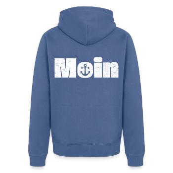 Moin mit Anker Design - Unisex Premium Bio Zip Hoodie - Taubenblau - Hinten - Nico (187cm)