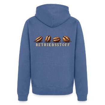Kaffee Shirt Betriebsstoff - Unisex Premium Bio Zip Hoodie - Taubenblau - Hinten - Nico (187cm)