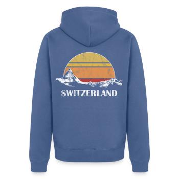 Suisse Alpes Cervin Vintage Retro Cadeau - Veste à capuche bio Premium Unisexe - bleu pigeon - Dos - Nico (187cm)