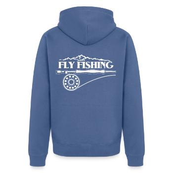 Fliegenfischen Angeln Fliege Natur Forelle Fischen - Unisex Premium Bio Zip Hoodie - Taubenblau - Hinten - Nico (187cm)
