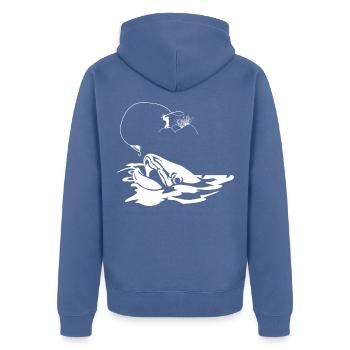 Fliegenfischen Angeln Fliege Natur Forelle Fischen - Unisex Premium Bio Zip Hoodie - Taubenblau - Hinten - Nico (187cm)