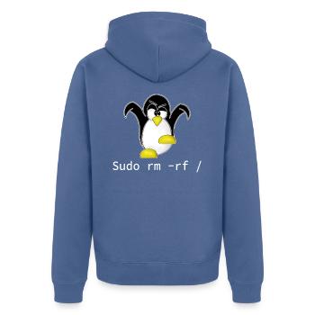 Tux Linux Pingouin Sudo Rm Rf | Hacke geek geek - Veste à capuche bio Premium Unisexe - bleu pigeon - Dos - Nico (187cm)