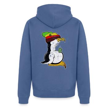 Tux Linux Penguin Coffee Break Ordinateur Nerd Rétro - Veste à capuche bio Premium Unisexe - bleu pigeon - Dos - Nico (187cm)