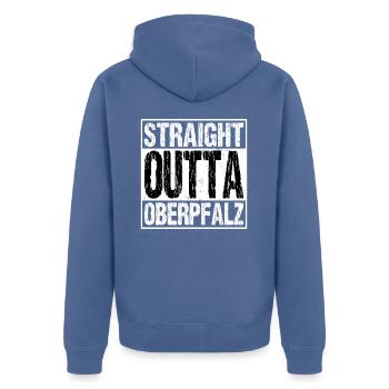 Oberpfalz Pfalz Straight Outta für Pfälzer - Unisex Premium Bio Zip Hoodie - Taubenblau - Hinten - Nico (187cm)