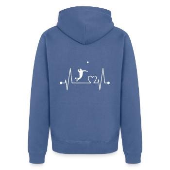 Faustball Spieler Herzschlag Geschenk für Trainer - Unisex Premium Bio Zip Hoodie - Taubenblau - Hinten - Nico (187cm)