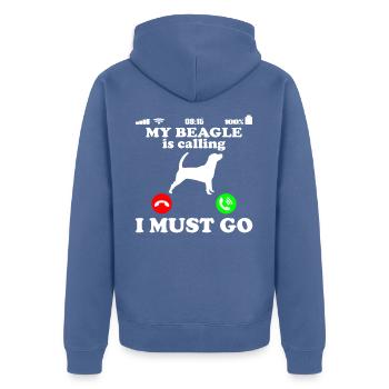 Beagle mon chien appelle l'idée de cadeau en disant - Veste à capuche bio Premium Unisexe - bleu pigeon - Dos - Nico (187cm)