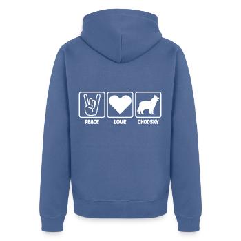 Chodsky Pes Peace Love gift for women men - Unisex Premium Organic Zip Hoodie - stone blue - Back - Nico (187cm)