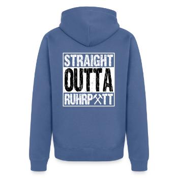 Ruhrpott Ruhrgebiet Mining Straight Outta Shirt - Unisex Premium Organic Zip Hoodie - stone blue - Back - Nico (187cm)