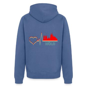 Cologne skyline ville battement de coeur rétro vintage - Veste à capuche bio Premium Unisexe - bleu pigeon - Dos - Nico (187cm)