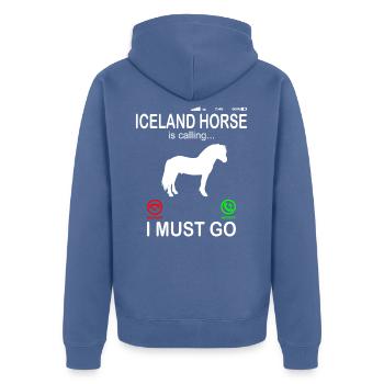 Islandpferd Pferd ruft an Lustiger Telefon Spruch - Unisex Premium Bio Zip Hoodie - Taubenblau - Hinten - Nico (187cm)