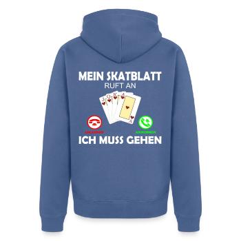 Skat Kartenspiel Lustig Spruch Skatblatt ruft an - Unisex Premium Bio Zip Hoodie - Taubenblau - Hinten - Nico (187cm)