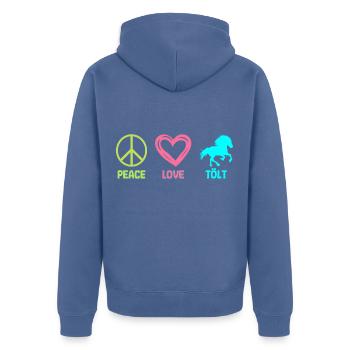 Tölt Islandpferd Isländer Pferd Peace Love - Unisex Premium Bio Zip Hoodie - Taubenblau - Hinten - Nico (187cm)