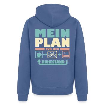 Rente Ruhestand E-Bike Fahrrad für Rentner Opa - Unisex Premium Bio Zip Hoodie - Taubenblau - Hinten - Nico (187cm)