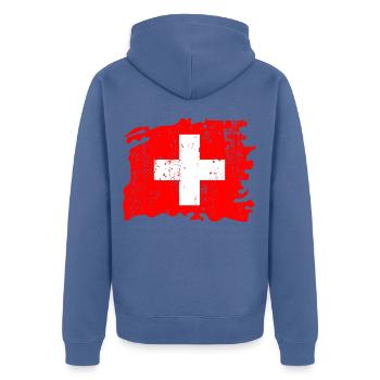 Schweiz Schweizer Switzerland Flagge Kreuz - Unisex Premium Bio Zip Hoodie - Taubenblau - Hinten - Nico (187cm)