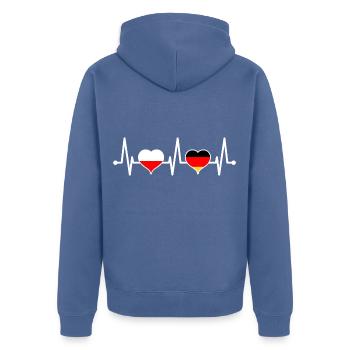 Deutschland Polen Pole Polnische Flagge Herzschlag - Unisex Premium Bio Zip Hoodie - Taubenblau - Hinten - Nico (187cm)
