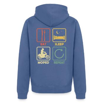 Cyclomoteur Mofa Eat Sleep Repeat Retro pour les cyclomoteurs - Veste à capuche bio Premium Unisexe - bleu pigeon - Dos - Nico (187cm)