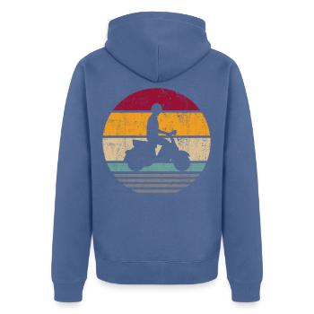 Motorroller Elektroroller Rollerfahrer Retro - Unisex Premium Bio Zip Hoodie - Taubenblau - Hinten - Nico (187cm)