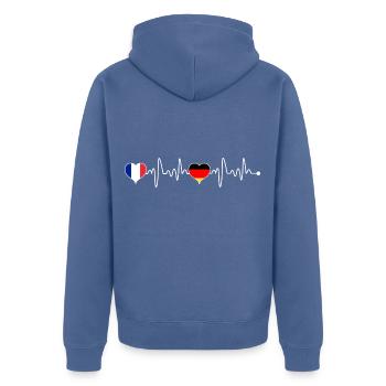 Frankreich Deutschland Herzschlag Flagge Herz - Unisex Premium Bio Zip Hoodie - Taubenblau - Hinten - Nico (187cm)