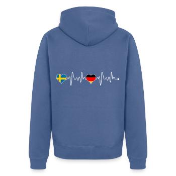 Drapeau de battement de coeur Suède Suède Allemagne - Veste à capuche bio Premium Unisexe - bleu pigeon - Dos - Nico (187cm)