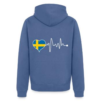 Schweden Land Schwedische Flagge Herz Herzschlag - Unisex Premium Bio Zip Hoodie - Taubenblau - Hinten - Nico (187cm)