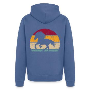 Islandpferd Tölt Isländer Pferde Retro Silhouette - Unisex Premium Bio Zip Hoodie - Taubenblau - Hinten - Nico (187cm)