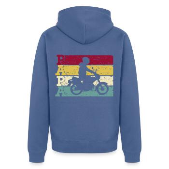 Cyclomoteur Mofa Papa Retro pour les conducteurs de cyclomoteurs père grand-père - Veste à capuche bio Premium Unisexe - bleu pigeon - Dos - Nico (187cm)