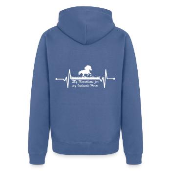 Cheval islandais Tölt battement de coeur islandais avec énonciation - Veste à capuche bio Premium Unisexe - bleu pigeon - Dos - Nico (187cm)