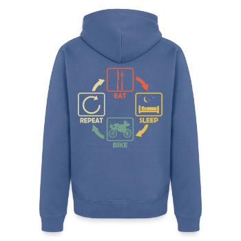 Liegefahrrad Liegerad Eat Sleep Spruch Retro - Unisex Premium Bio Zip Hoodie - Taubenblau - Hinten - Nico (187cm)