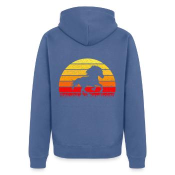 Islandpferd Isländer Tölt Sonne Retro Silhouette - Unisex Premium Bio Zip Hoodie - Taubenblau - Hinten - Nico (187cm)