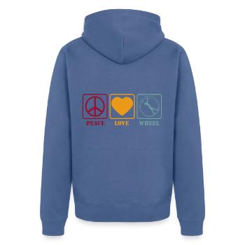 Gym Wheel Acrobatics Women Gymnastics Peace Love Retro - Unisex Premium Organic Zip Hoodie - stone blue - Back - Nico (187cm)