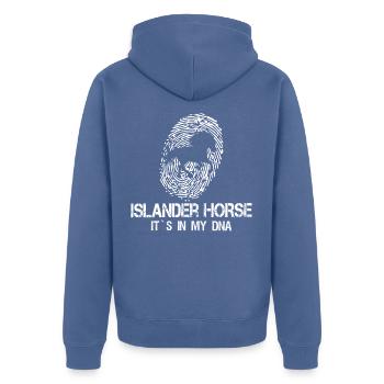 Islandpferd Isländer Tölt DNA Spruch Fingerabdruck - Unisex Premium Bio Zip Hoodie - Taubenblau - Hinten - Nico (187cm)