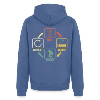 Skateboarder Skater Eat Sleep Skate disant rétro - Veste à capuche bio Premium Unisexe - bleu pigeon - Dos - Nico (187cm)