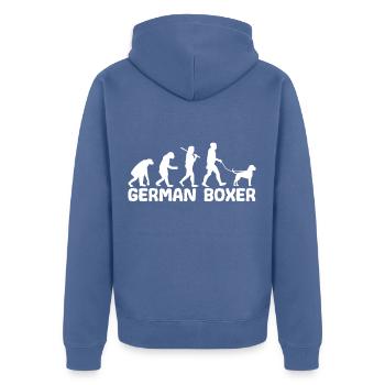 Deutsche Boxer Hundebesitzer Gassi Evolution - Unisex Premium Bio Zip Hoodie - Taubenblau - Hinten - Nico (187cm)