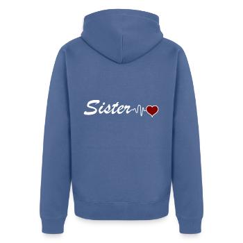 Schwester Herz Geschwister Herzschlag - Unisex Premium Bio Zip Hoodie - Taubenblau - Hinten - Nico (187cm)