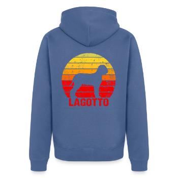 Lagotto Romagnolo dog Sonne Unriss - Unisex Premium Organic Zip Hoodie - stone blue - Back - Nico (187cm)