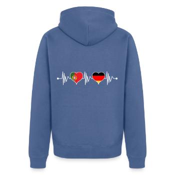 Portugal Allemagne drapeau coeur armoiries battement de coeur - Veste à capuche bio Premium Unisexe - bleu pigeon - Dos - Nico (187cm)