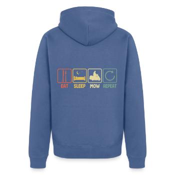 Rasenmäher Eat Sleep Spruch Rasen mähen Retro - Unisex Premium Bio Zip Hoodie - Taubenblau - Hinten - Nico (187cm)