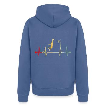 Basketball Dunking Dunk Heartbeat Retro - Unisex Premium Organic Zip Hoodie - stone blue - Back - Nico (187cm)
