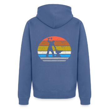 Hufschmied Amboss Retro Silhouette - Unisex Premium Bio Zip Hoodie - Taubenblau - Hinten - Nico (187cm)